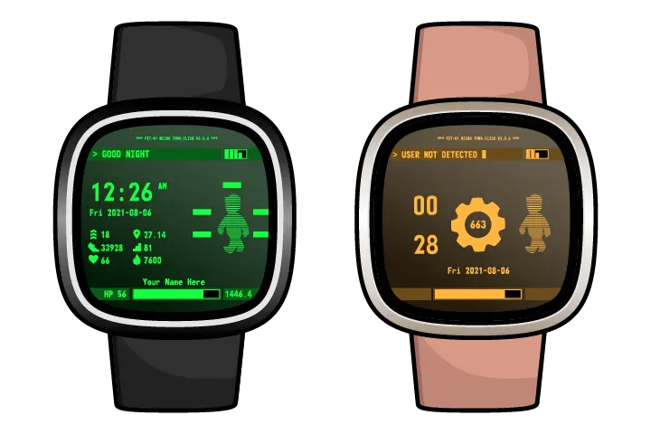 Drawn image of a Fallout-themed Fitbit watchface