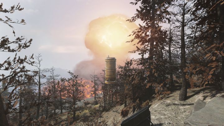 The nuclear explosion captured mid-air