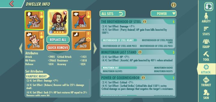 The dweller attachments screen